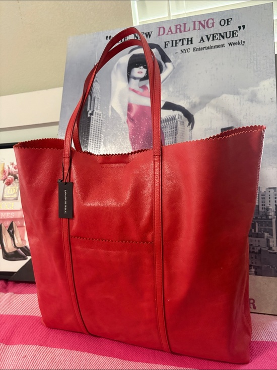 Banana Republic Handbags - Banana Republic Pale Red Leather Scalloped-Top Tote